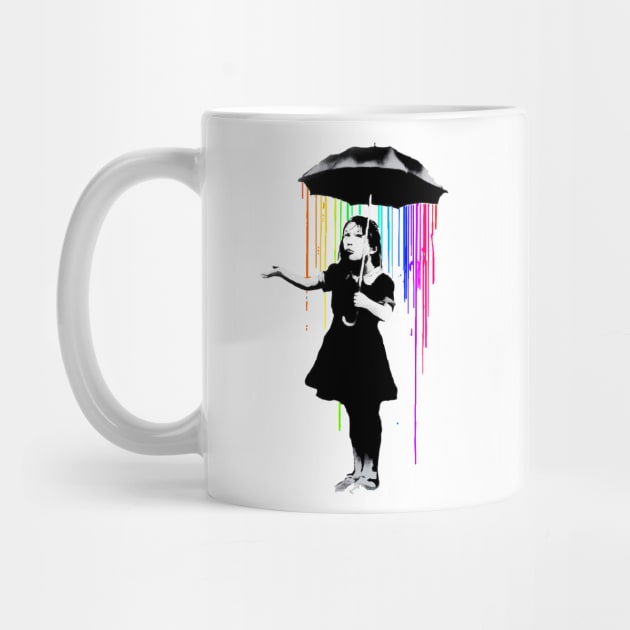 Banksy Rainbow Rain Umbrella Girl by inkstyl